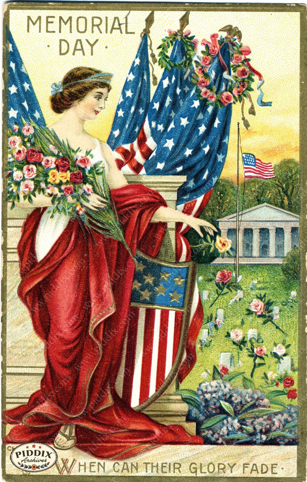 4th of July Decorations, Set of 5 Vintage Postcard Illustrations